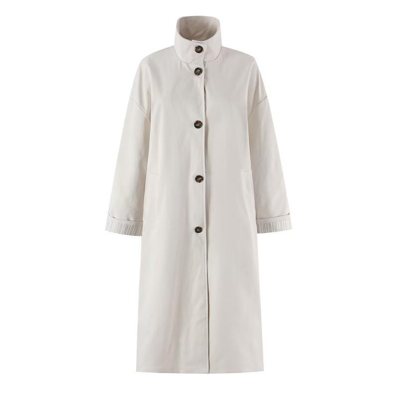 Womens Fall Winter Vintage British Stand Collar Single Breasted Loose Long Minimal Trench Coat