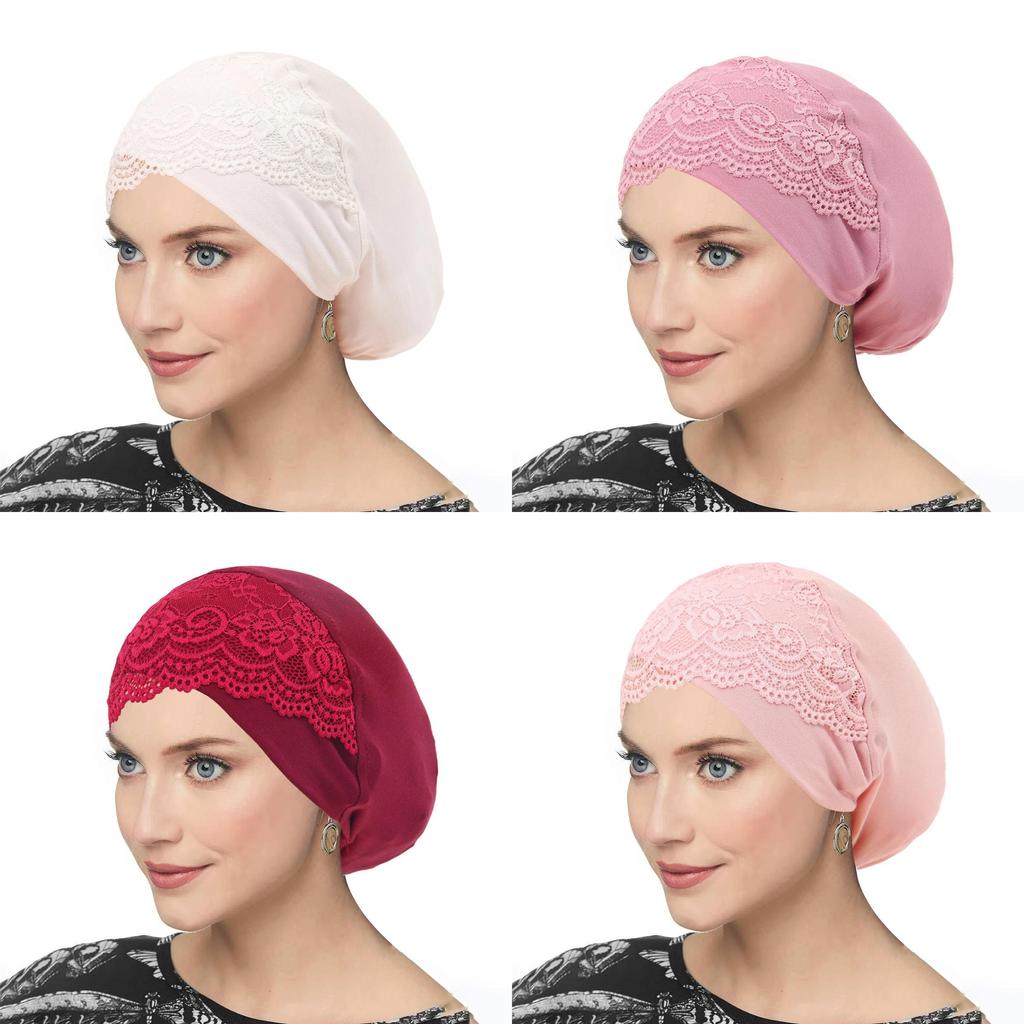 Ladies Lace Cross Headscarf Cap With Soft Lightweight Fabric For Casual Wear