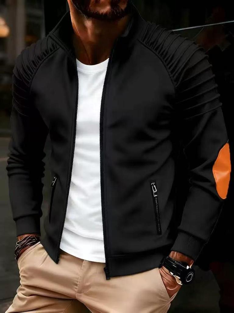 European Men's Stand-up Collar Zipper Jacket with Arm Pleats - High-Quality Casual Spring/Autumn Coat