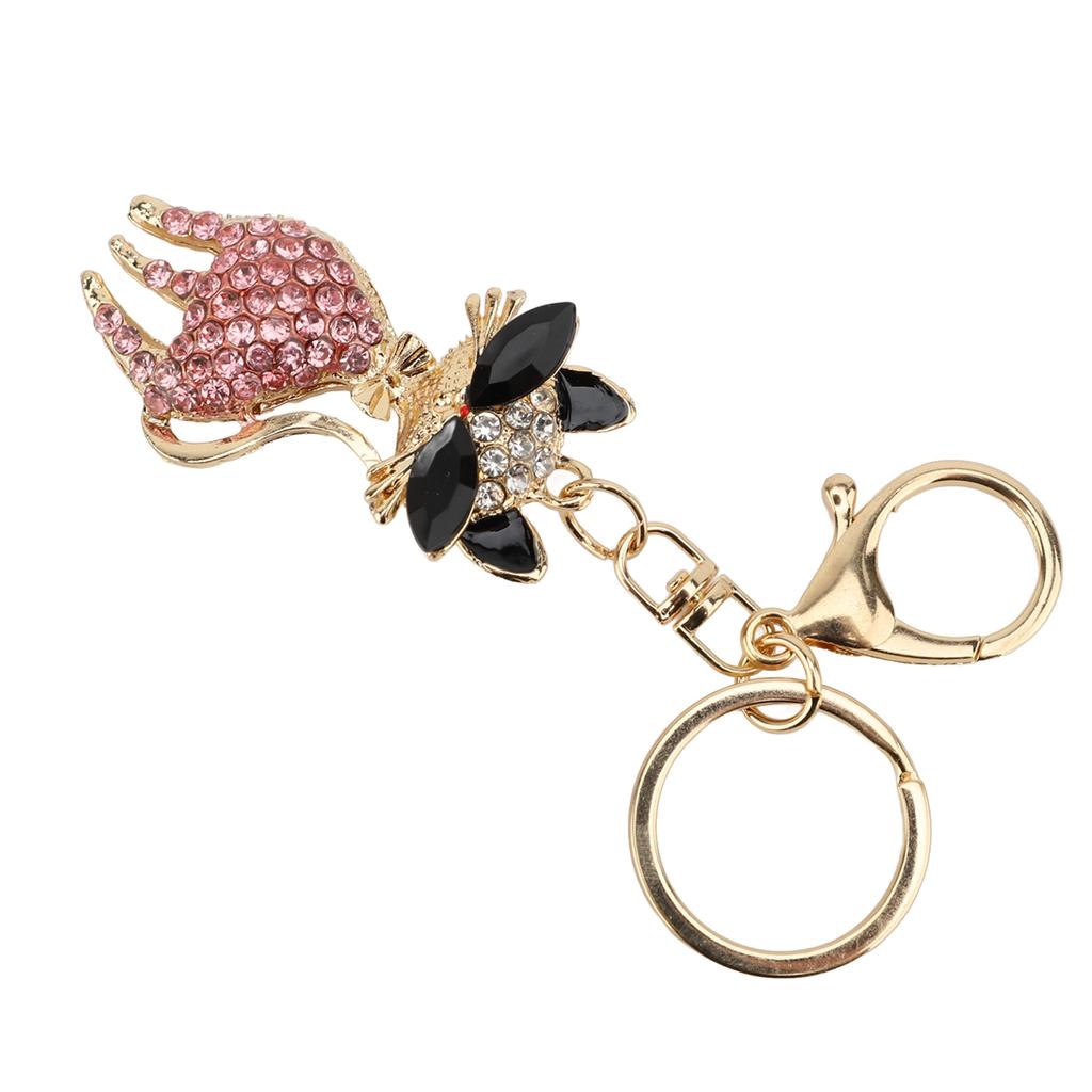 Strass Nøkkelring Multifunksjonell Søt Katteform Jente Bling Ryggsekk Nøkkelring Rosefarget