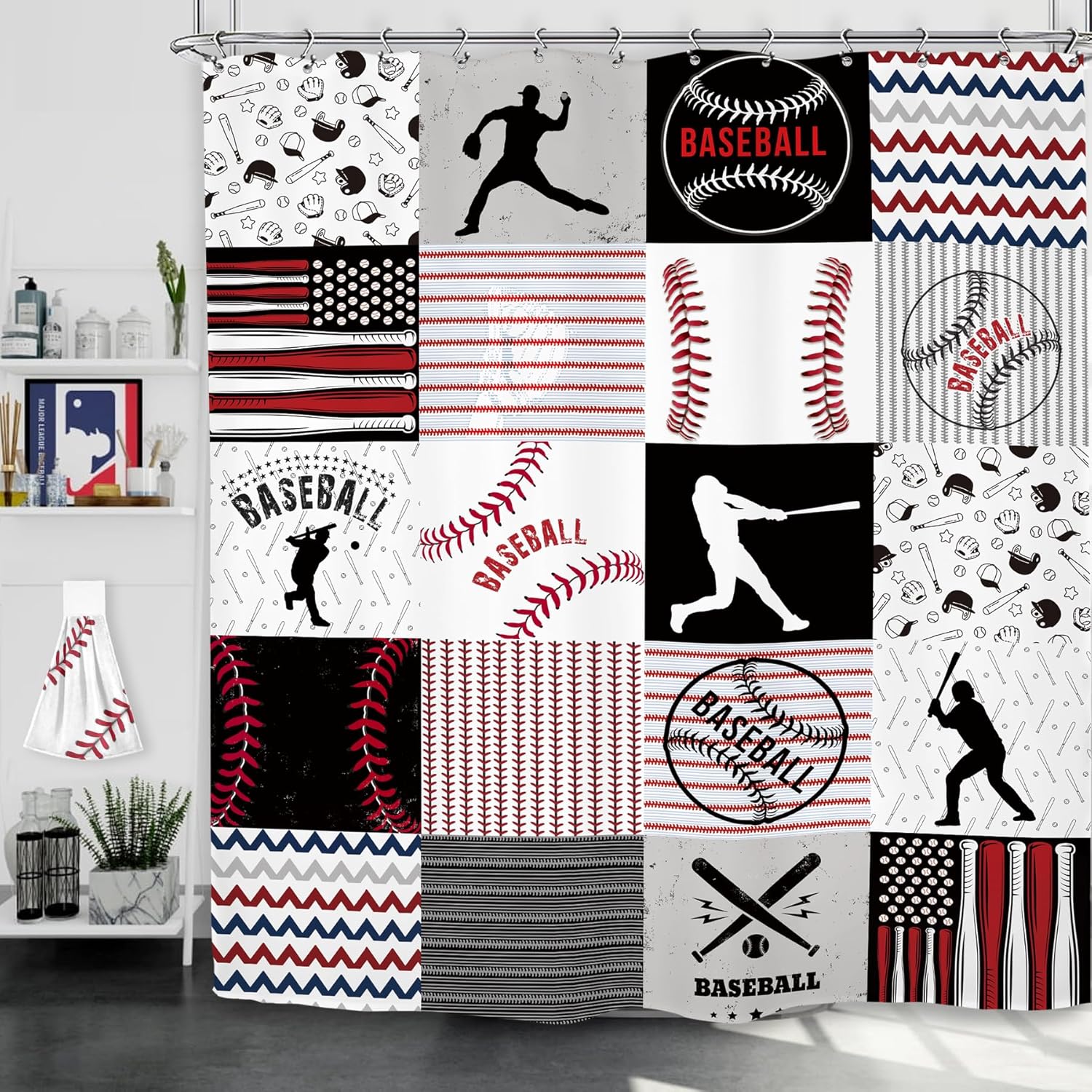 

Yookeb Baseball Sports Christian Bathroom Shower Curtain Bible Teen Boys Man Cool Inspirational Positive Polyester Fabric Decor W60H190(CM)-1 Pcs