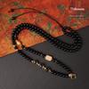 Autumn/Winter 6mm Black Agate Pendant Lanyard with Quick Release, Rune Design, and Thai Buddha Amulet for Sweater Chains