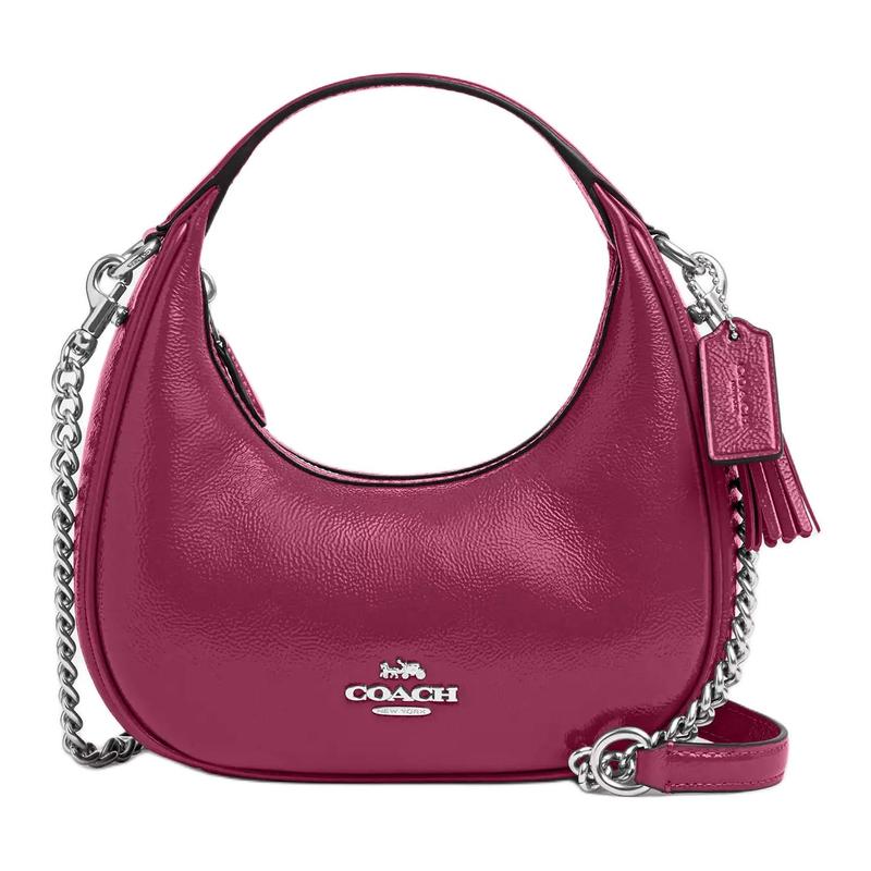 

COACH CARMEN 20 silver metal chain shoulder strap patent leather one-shoulder crossbody handbag small size women s pink срібний