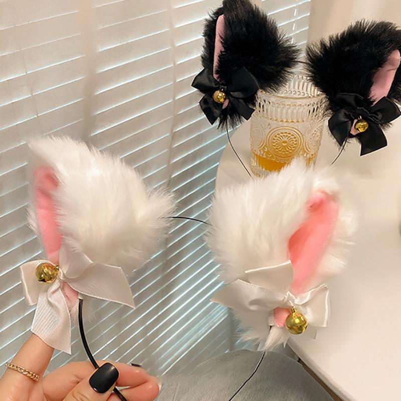 Sexy Cat Ears Headband For Women Girls Lace Bow Necklace Plush Bell Hairband Cosplay Masquerade-Party Costume Hair Accessories