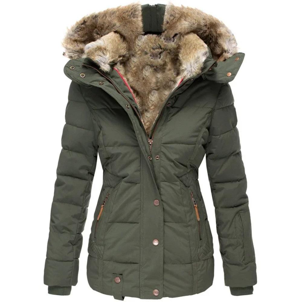 Winter Long Sleeve Zipper Hooded Women Coat Jacket Fashion Casual Solid Color Parka