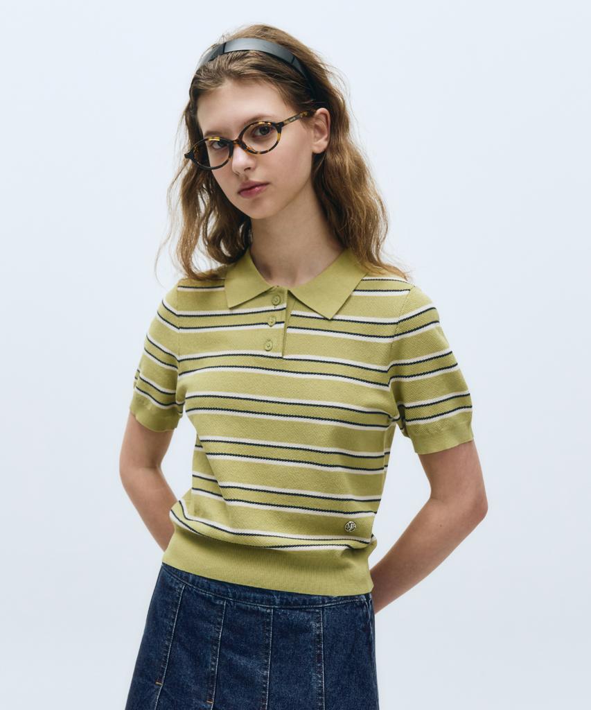 Malittepeulangsowajeobeo W Half Sleeve Stripe Polo Knit Olive