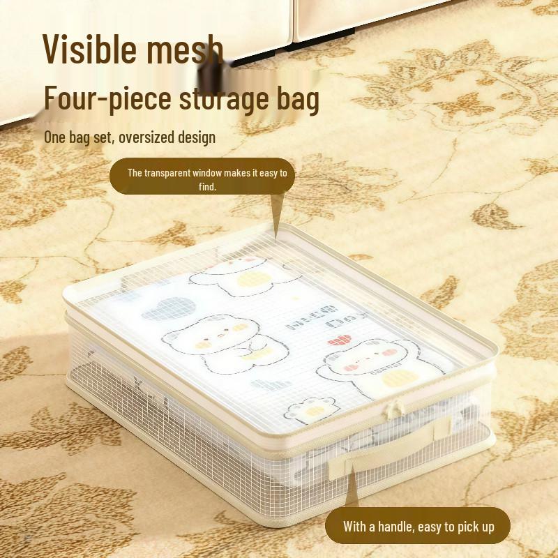 Four-Piece Mesh Storage Bag Set for Bedding and Clothes