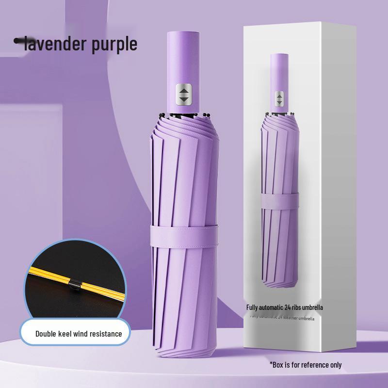 24-ribbers automatisk stormbestandig sammenleggbar paraply for sol og regn