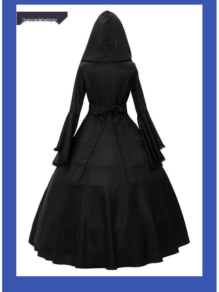 Halloween Gothic Medieval Vintage Women's Corset Dress with Bell Sleeves