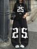 Amerikanischer Retro Street Trend Cool Buchstabendruck Kurzarm-T-Shirt Weite Hosen Set Damen Lässig Locker Sport Zwei Teile