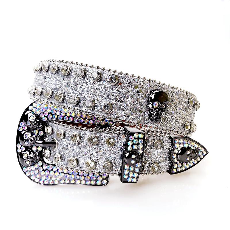 Punk Rock Rhinestone Western Belts Fashion Luxury Studded Belts Strap Diamond Bling Belts Cowgirl Cowboy Belt for Goth Jeans