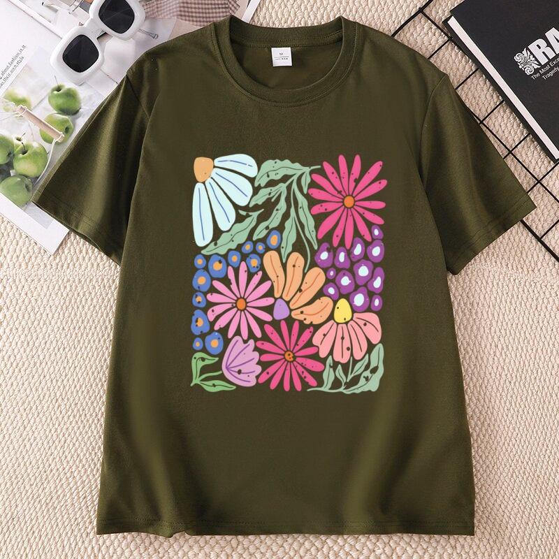 Trendy Boho Floral TShirt Soft Flower Graphic Tshirt Cute Spring Garden Botanical Top Summer Short Sleeve Unisexs Clothing