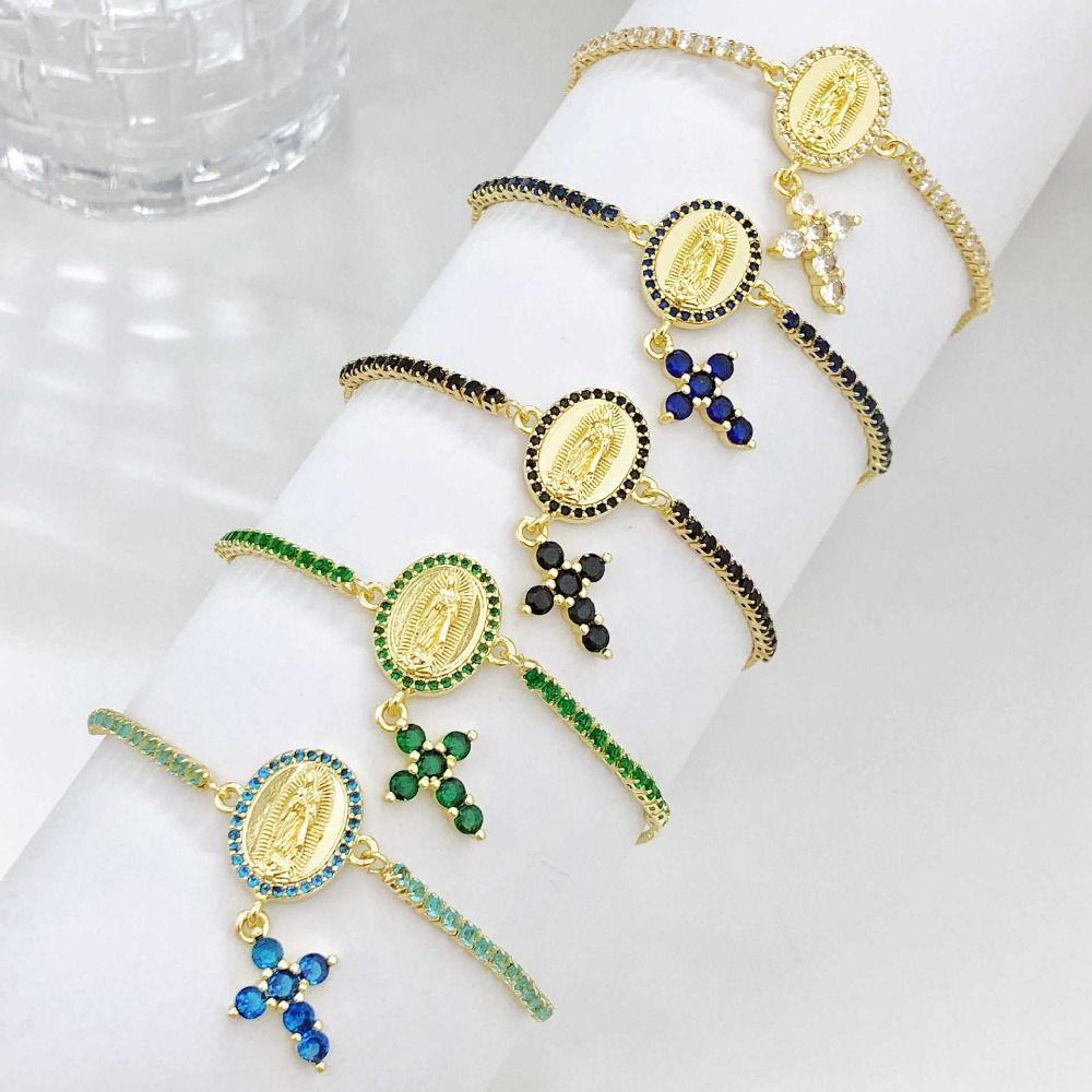 5-Color Virgin Mary Bracelet Luxury Rhinestones Cross Tassel Bracelet Simple Exquisite Crystal Bracelet Party Jewelry Gift