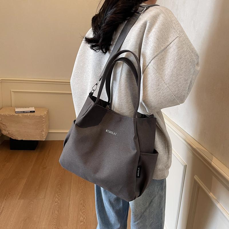 Commuter Canvas Bag Women Shoulder Crossbody Bag Solid Color Shopping Bag