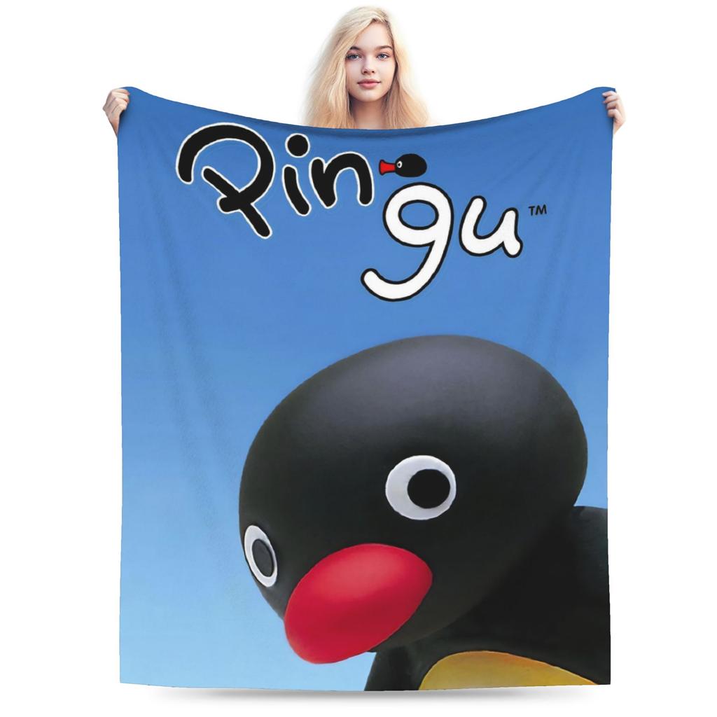 Noot Pingu Fleece Throw Blankets Penguin Cartoon Blankets for Bedding Couch Ultra-Soft Bedding Throws