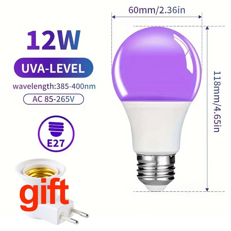 12W E27 Black Light Bulb,UV LED Blacklight Bulb for Glow In The Dark Party,Body Paint,Neon Posters & Club,385-400nm Black Light