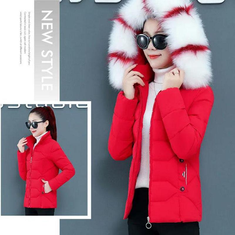 Damen Winterparka Übergröße Baumwollgefütterter Mantel Schmaler Langer Dicker Warmer Kapuzenmantel mit Kunstpelzkragen