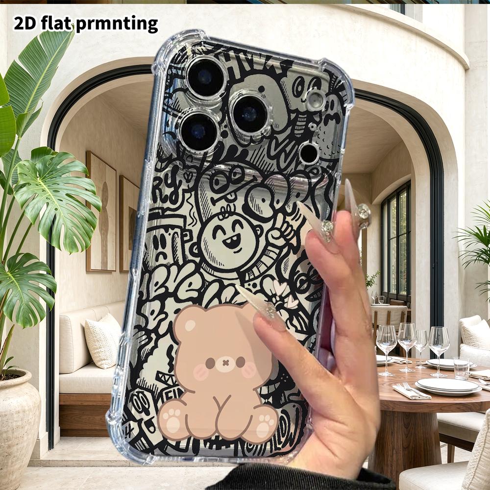 Phone Case: 2D Flat Suitable for iPhone 18 17 16 15 14 13 Pro, Transparent with Corner Protection, Light Brown Bear, Christmas and Halloween Gift