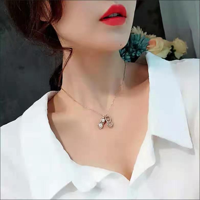 Peanut Pod Necklace Female Pearl Inlaid Valentine'S Day Gift Temperament Simple Style