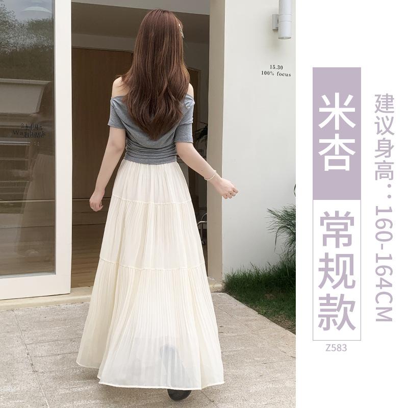 Purple skirt women's spring and autumn new gentle pleated long skirt Korean temperament a word umbrella skirt cake skirt