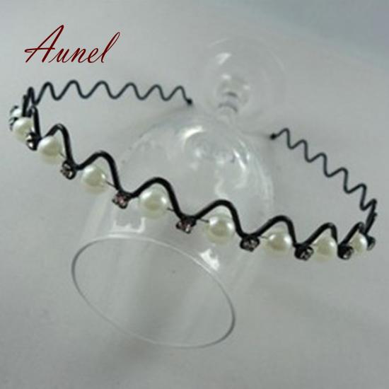 Inteligentny koreański Rhinestone Faux Pearl Wave Pattern Spinka do włosów Opaska do włosów