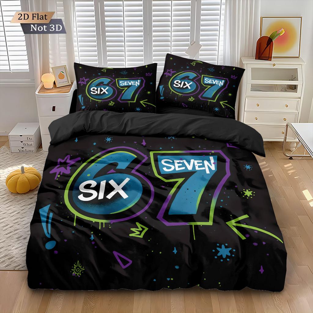 3-teiliges Sechs Sieben Schwarz Bedrucktes Kernloses Daunenbettwäsche-Set Mehrere Größen Komfortable Schlafzimmer Bettwäsche Dekoration