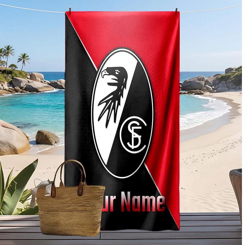SC Freiburg FC Personalized Printed Beach Towel Soccer Logo Support Custom Name Text Absorbent Towel For Sport Travel Special Gift
