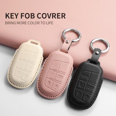 Skórzane Etui Ochronne na Kluczyk Samochodowy ze Sztucznej Skóry Dla Jeep Chrysler 300 200 Cherokee Wrangler Compass Renegade Fiat 500X Akcesoria