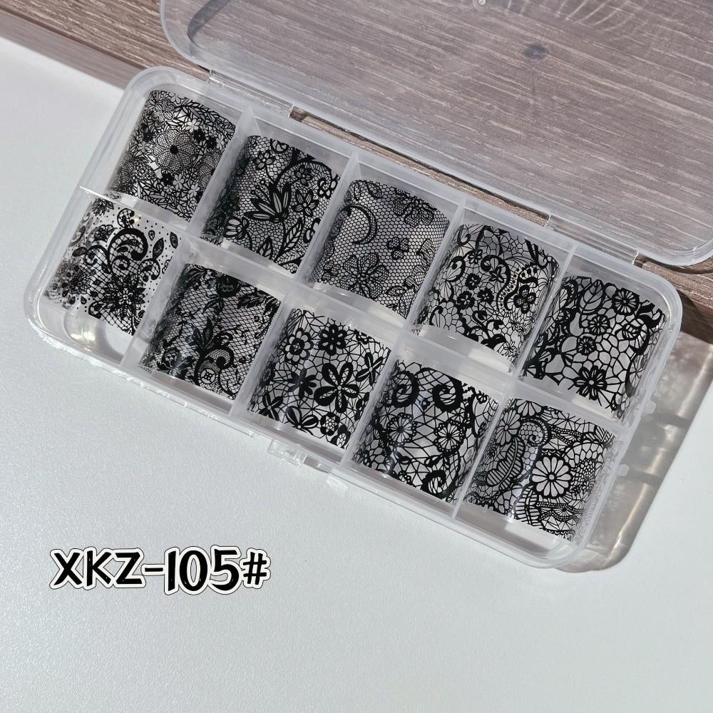 Lace Design Nail Foils Stripe Pattern Black White Nail Stickers Leopard Print Sequin Effect Nail Decorations Manicure DIY