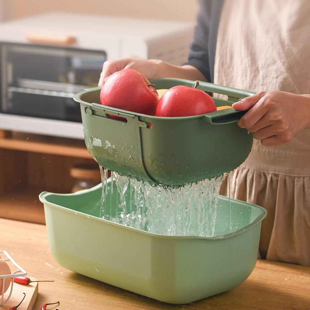 Double Layer Telescopic Drain Basket Detachable Kitchen Supplies Retractable with Handles fruits and