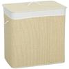 3 Section Laundry Basket with Lid, 144L Bamboo Laundry Hamper with Handles, Removable and Washable Liner, Cream White