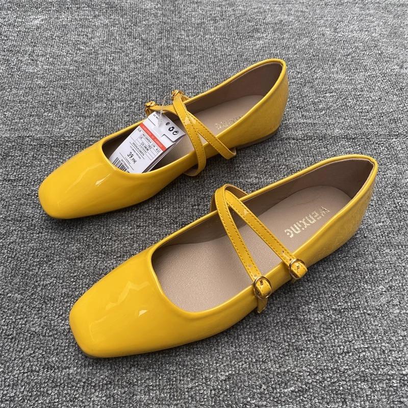 Fashion Flat Shoes for Women Spring Autumn 2025 Vintage Patent Leather Mary Jane Shoes Square Toe Plus Size 43 44 Single Shoes for Women