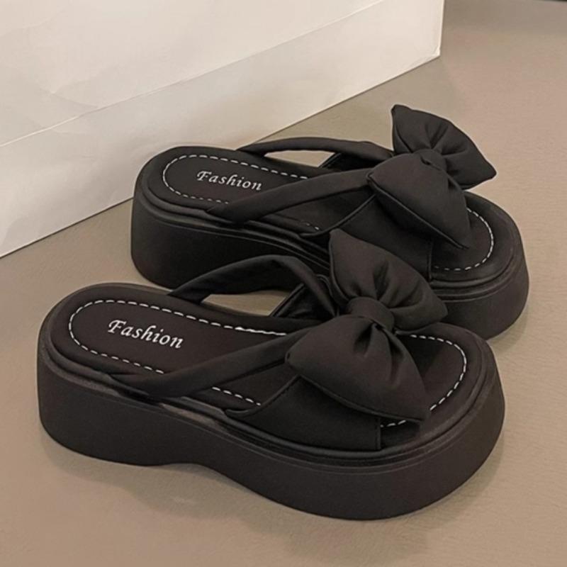 

Fashion Women s Fashion Platform Sandals Summer New Round Head Open Toe Butterfly Knot Anti-slip Wear-resistant Wedge Slippers 35 чёрный