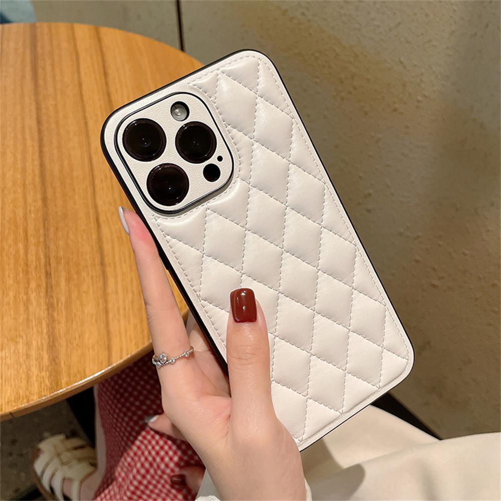 For iPhone 15 Pro Case Rhombus Stitching PU Leather + TPU Shockproof Phone Cover