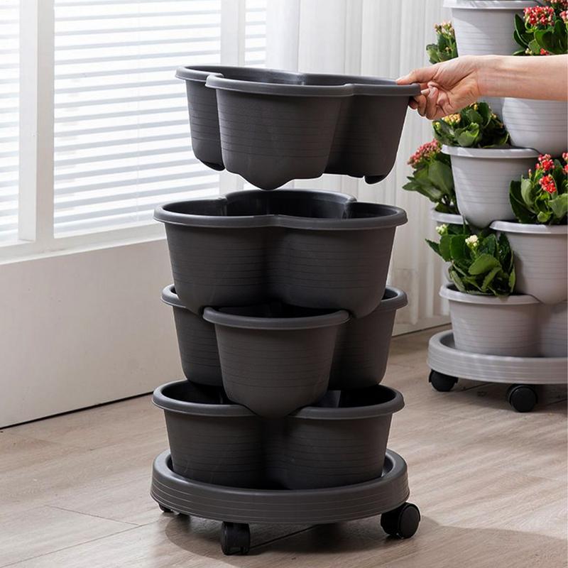 3 Tiers Vertical Tower Stackable Pot Strawberry Planter Tower for Home Garden Herb Flower Vegetable Cultivation FlowerPot