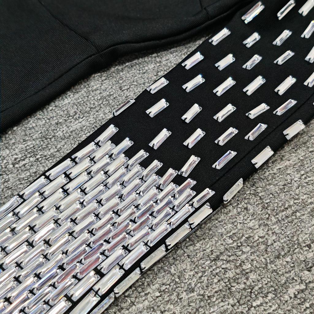 Rochie Bodycon Bandaj Europeană & Americană cu Strass-uri, pe un umăr
