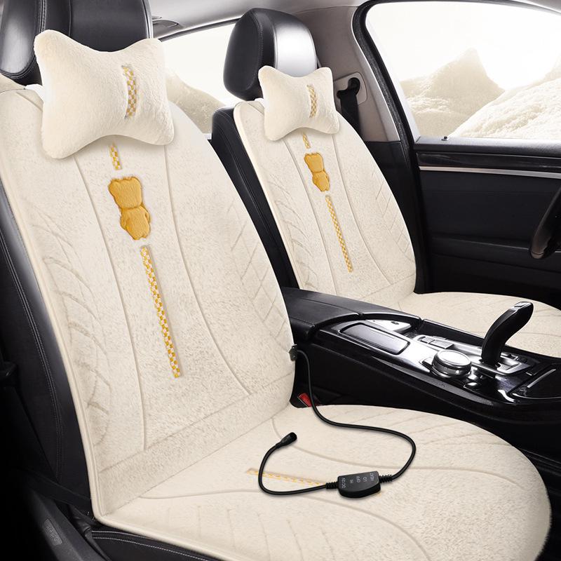 Cartoon Plush Heated Car Seat Cushion, 12V Non-slip Warming Pad