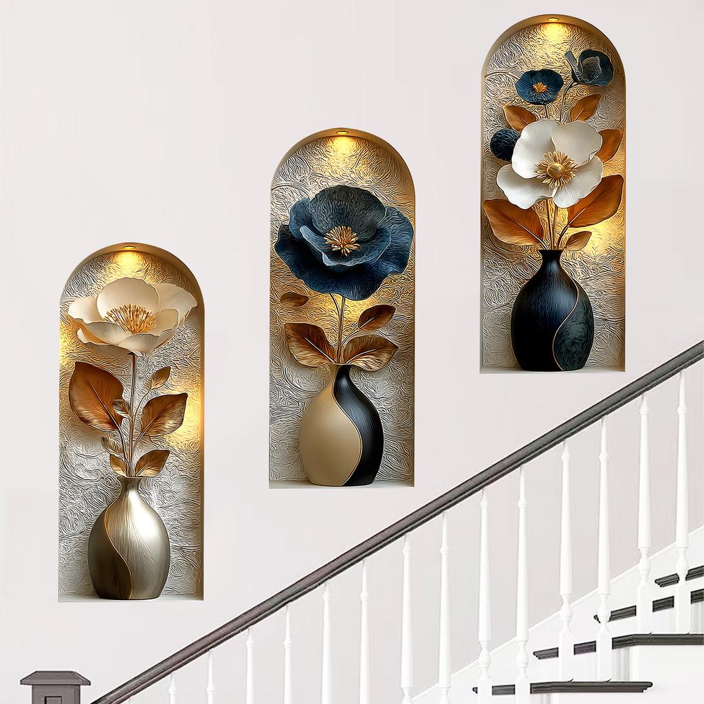 3D Realistic Metal Flower Self Adhesive Window Film for Kitchen Bathroom Glass Home Decor