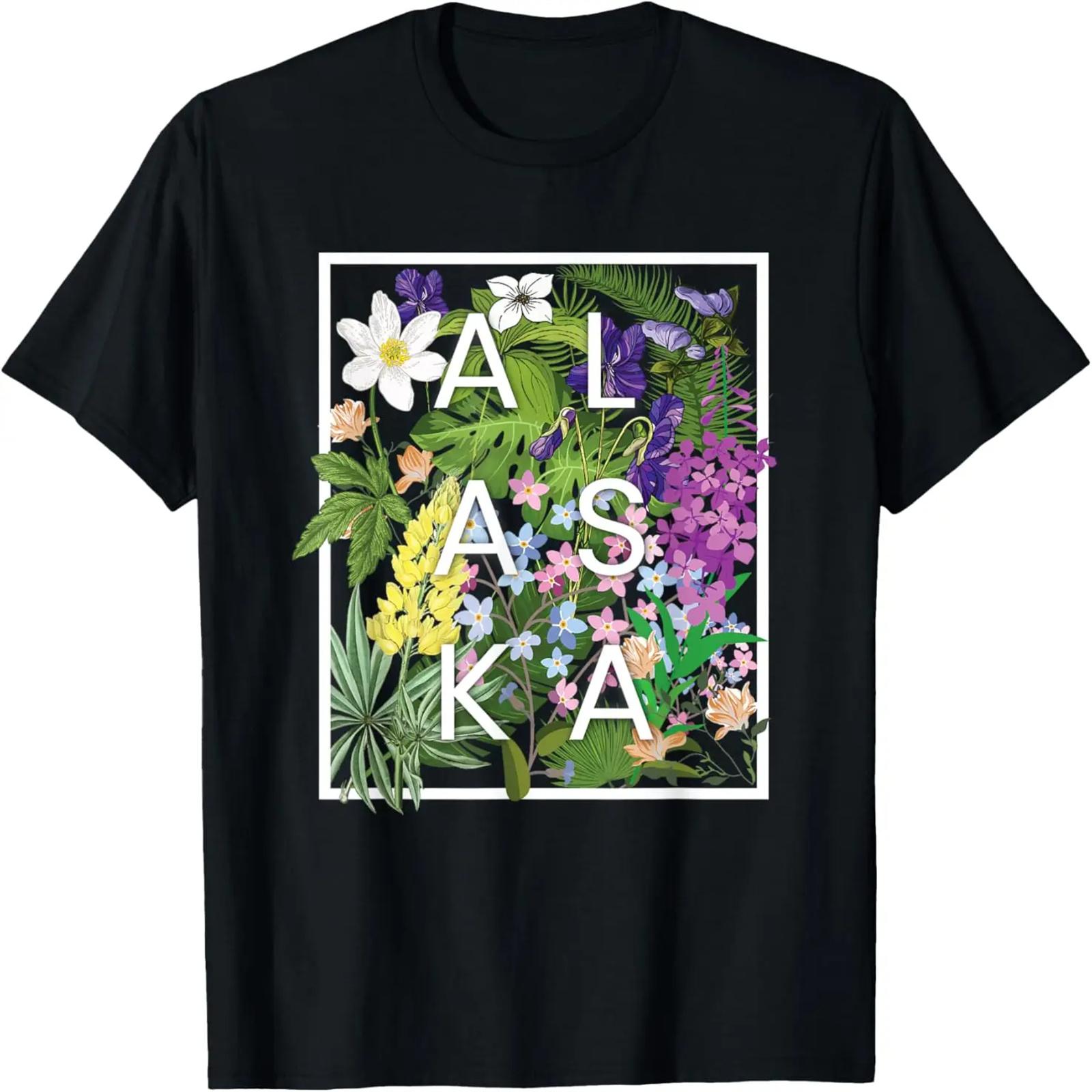Flowers of Alaska Word Art - Alaskan Pride T-Shirt S чёрный