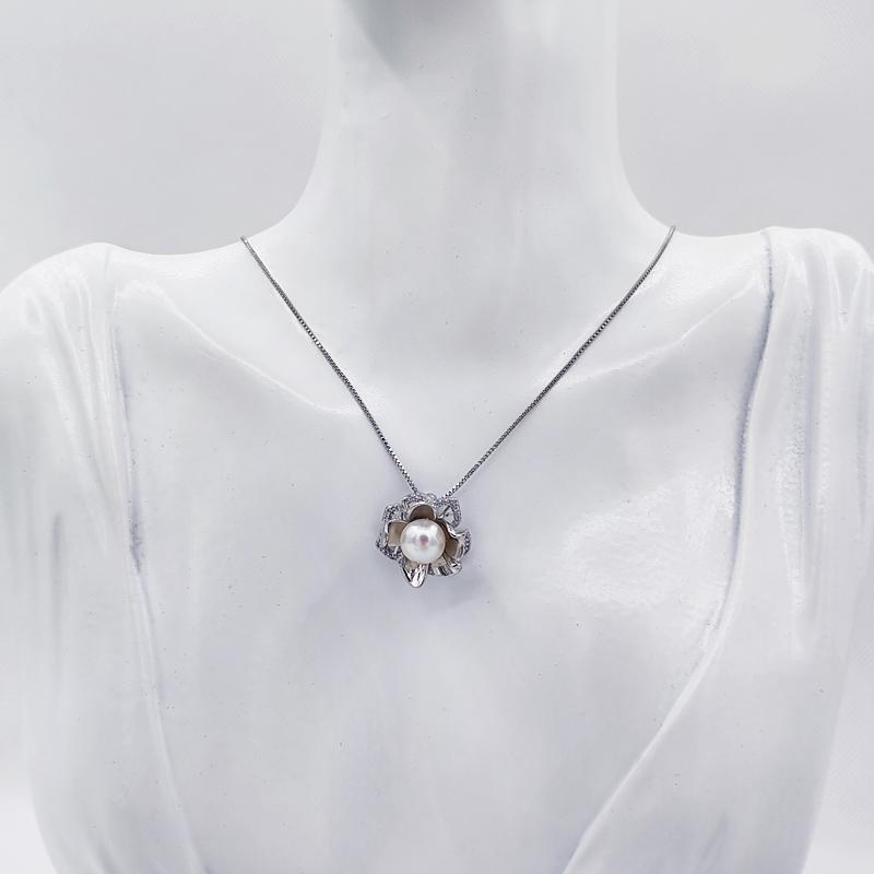 seniko Freshwater Pearl Necklace CZ Cubic Zirconia Fashion Geometry Flower Necklaces For Women