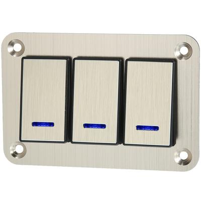 Rocker Switch Toggle Switch Waterproof Aluminum Alloy with Blue LED Light and Push Button for Gold Tone 3-Gang Panel, 5-Pin On/Off Pre-Wired