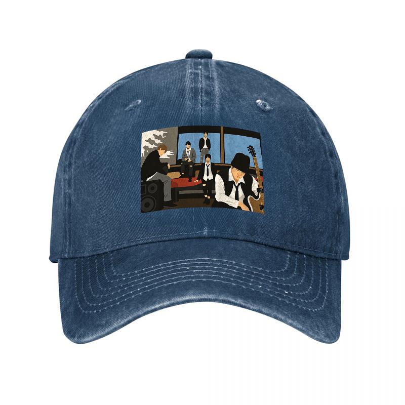 Cartoon Office Scene Printed Washed Canvas Baseball Cap Unisex Adjustable Fit Casual Streetwear Hat for Unisex and Women