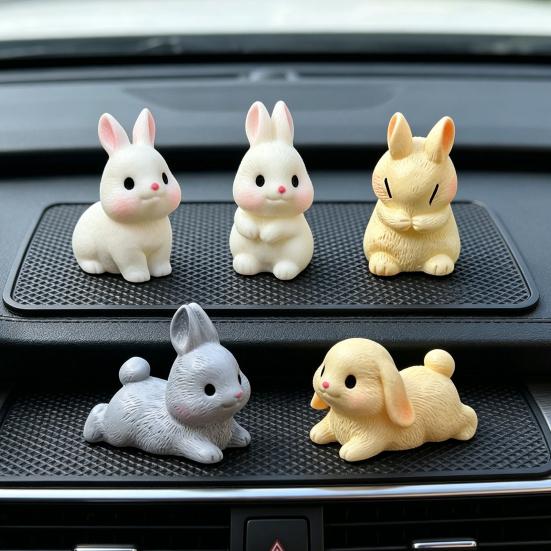 Mini Rabbit Figurine Resin Miniature Sitting Lying Bunny Statue Animal Collectible Sculpture Micro Landscape Dollhouse Decoration