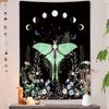 Floral Moth Moon Vertical Tapestry, Aesthetic Flower Black Witchy Tarot Decor Tapestry Wall Hanging For Girls Bedroom