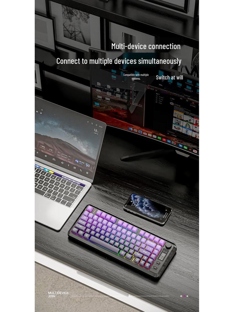 Free Wolf M75 Dual-Mode Bluetooth Wireless Keyboard with PBT Gradient Keycaps and Display