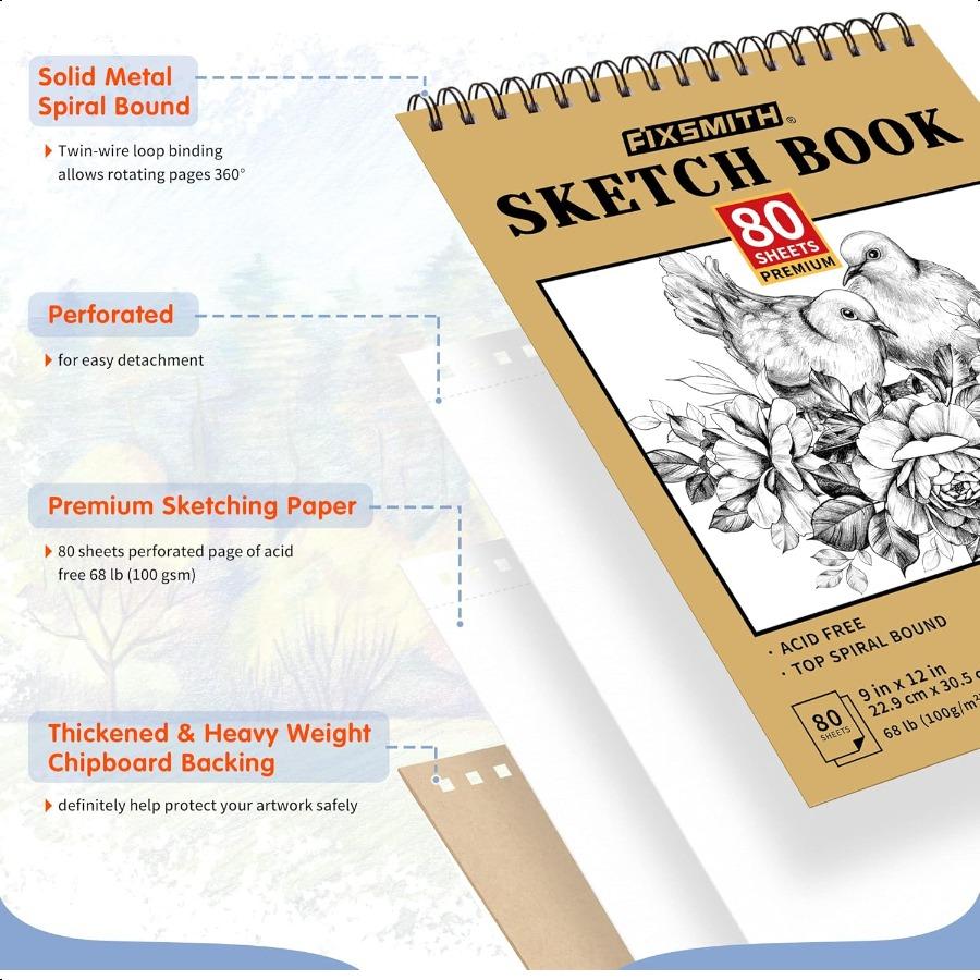 

FIXSMITH 9X12 Альбом для эскизов 160 листов 68 фунтов 100 г/м2 2 штуки Альбомы для эскизов Верхний спиральный переплет Художественный блокнот для эскизов Не содержащий кислоты Блокнот для рисования I United States