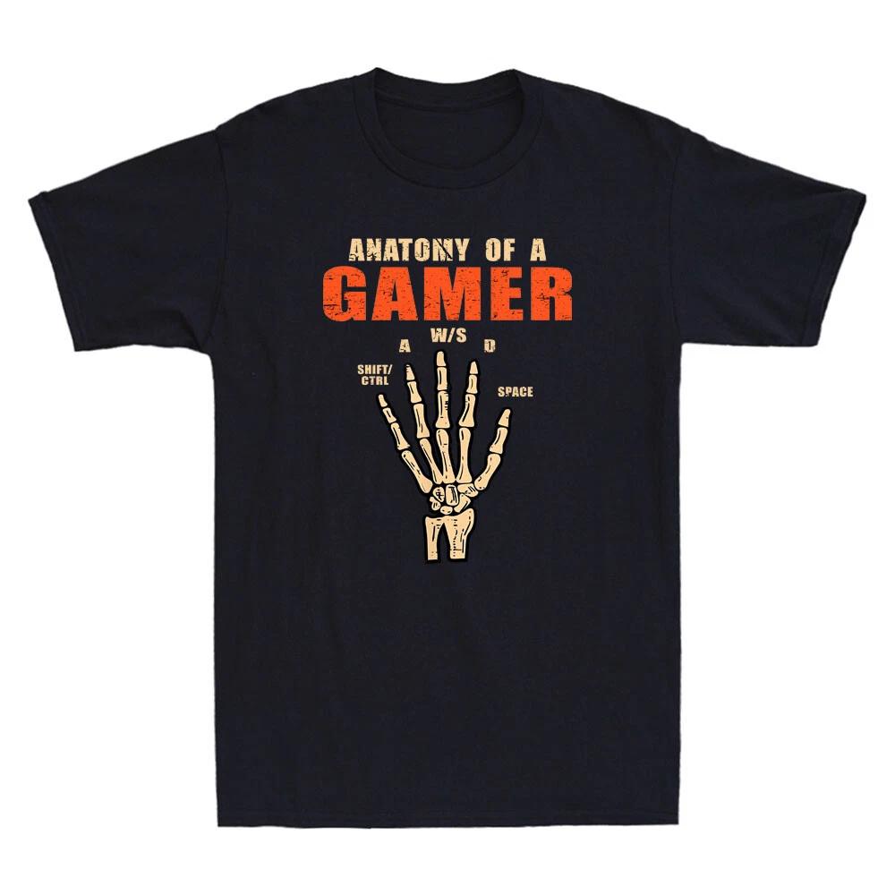 Anatomy Of A Gamer Skeleton Hand Funny Game Sayings Vintage Men s Cotton T-Shirt XXXL