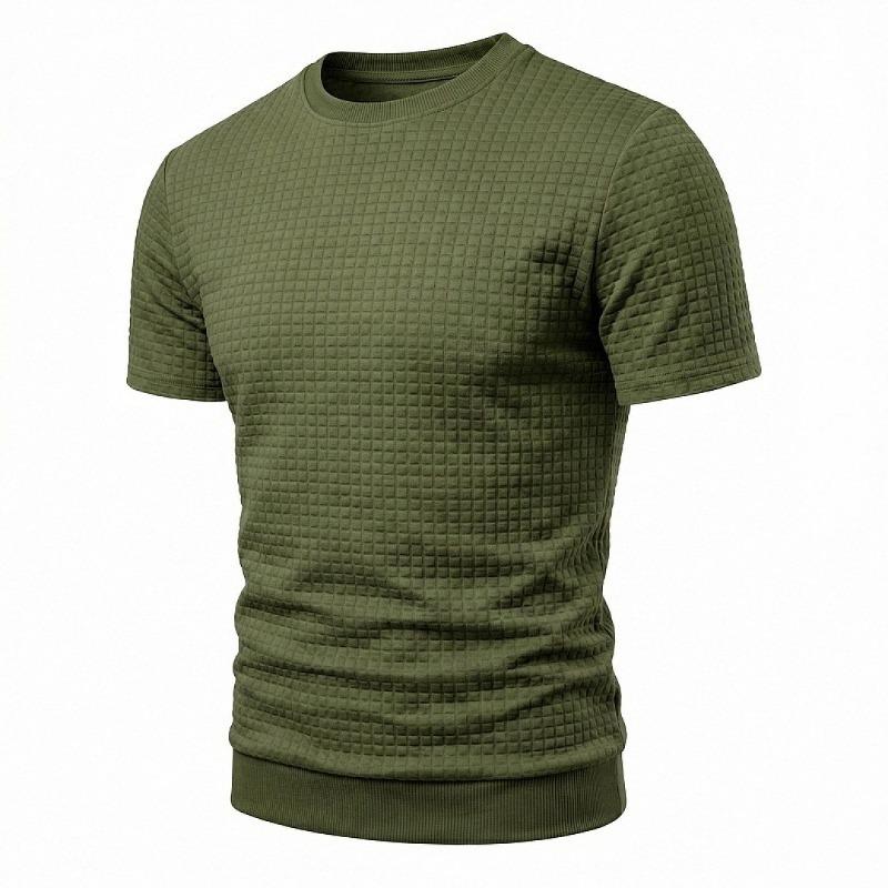 Men Waffle Grid Textured Crew Neck Short Sleeve T-Shirt