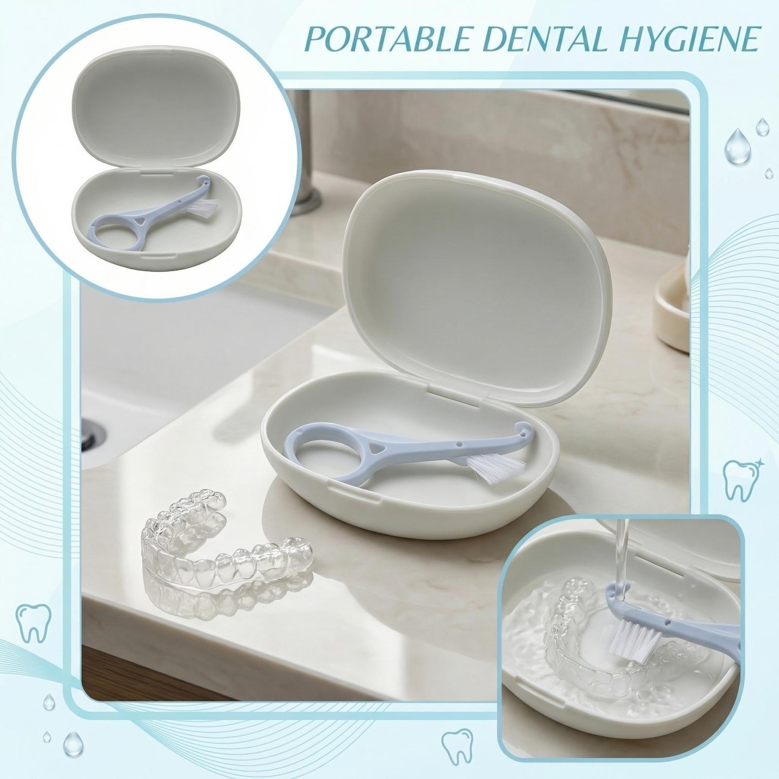 

Portable Denture Cleaning Case with Brush Compact Storage Box for Denture and Orthodontic Appliance Maintenance Travel Friendly Design One Size белый