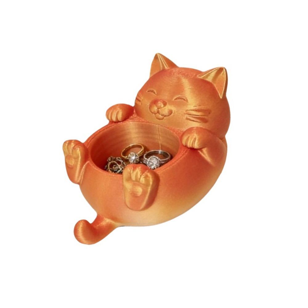 Cute 3D Printed Trinket Holder Plastic Jewelry Storage Box Modern Lucky Cat Storage Box Office